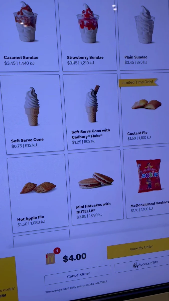 Menu, McDonald's Plaza Metro George St