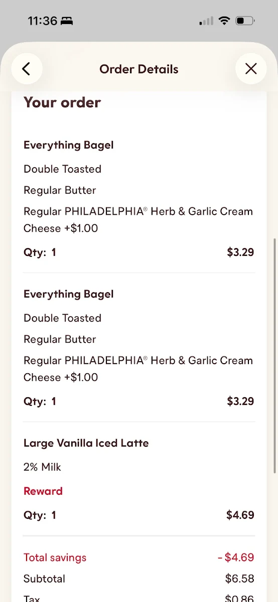 Menu, Tim Hortons