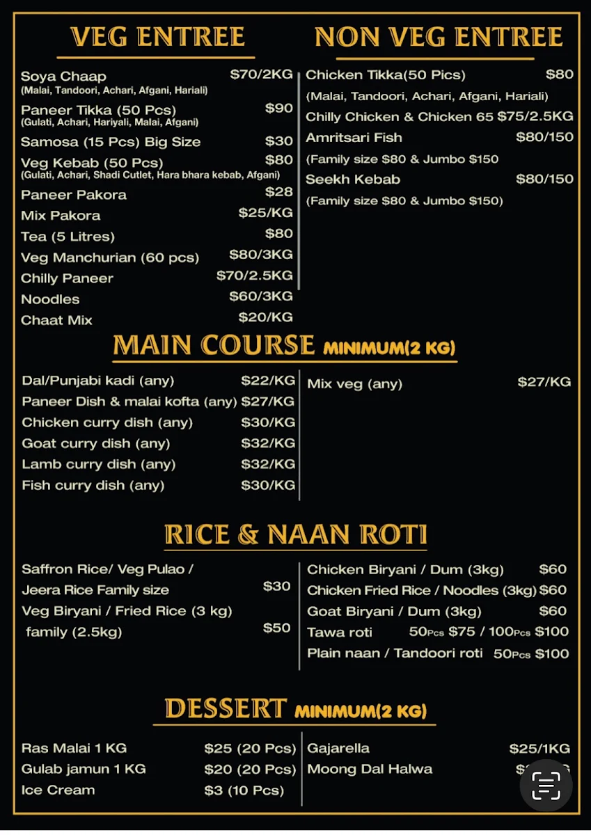 Menu, Amrin and Bros Indian Restaurant & Bar