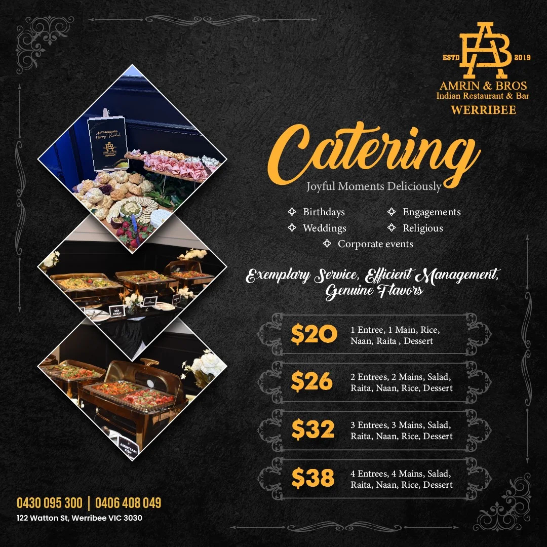 Menu, Amrin and Bros Indian Restaurant & Bar