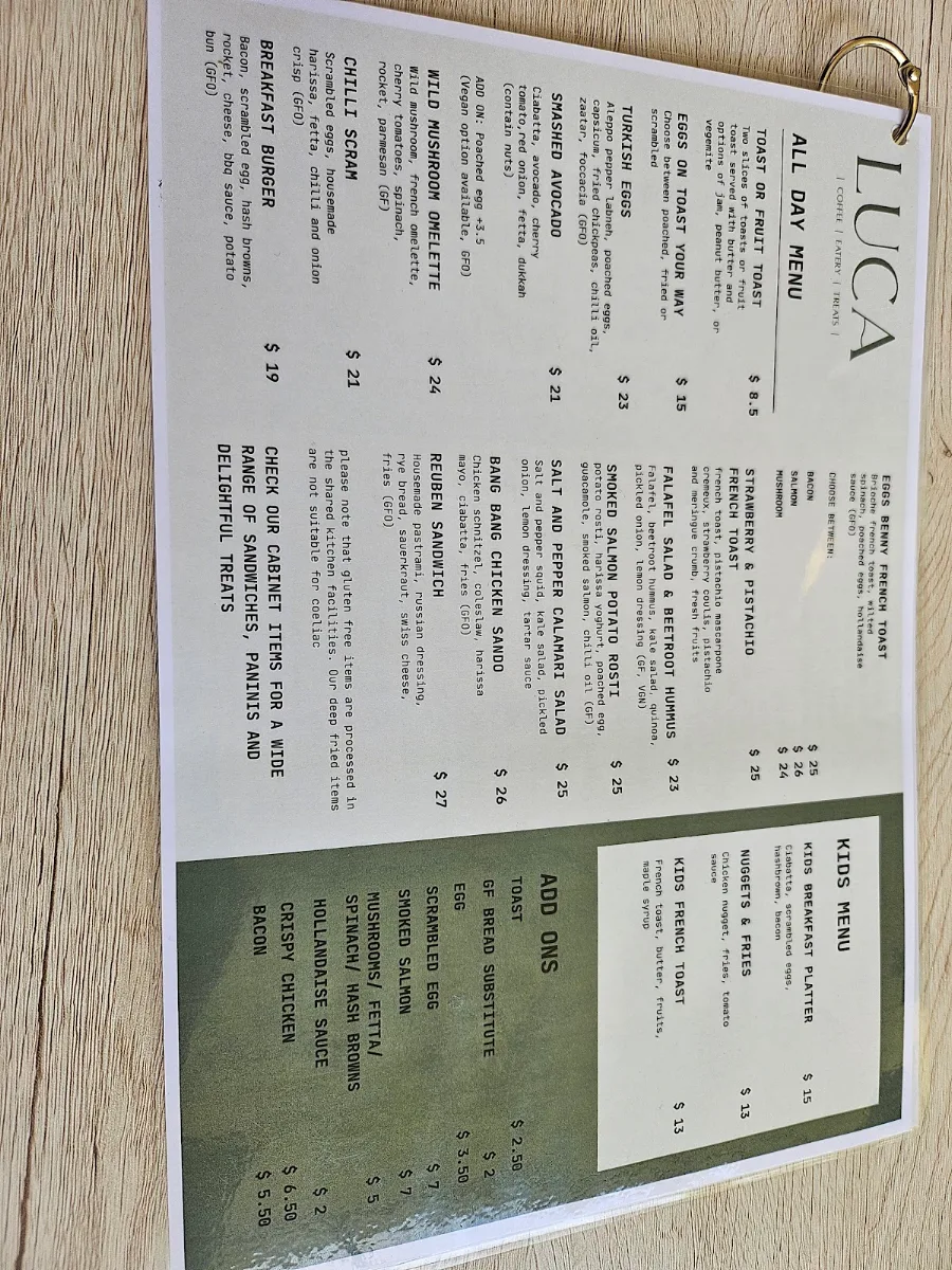 Menu, LUCA