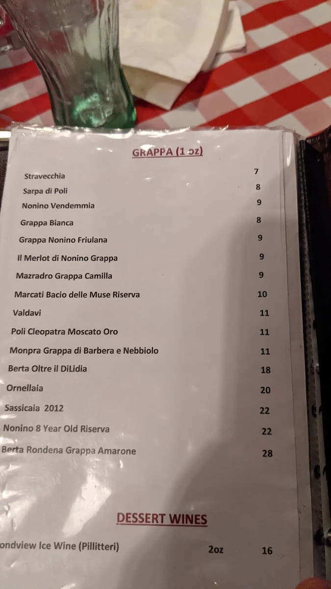Menu, Trattoria Caffè Italia