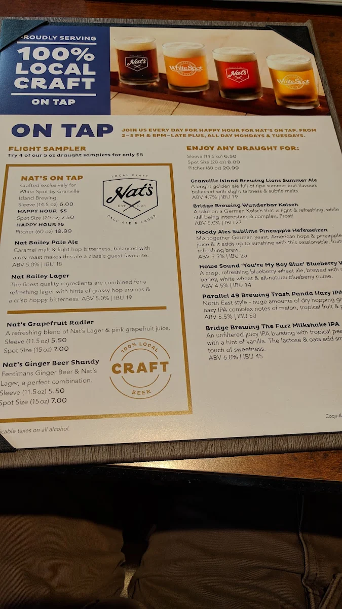 Menu, White Spot Coquitlam