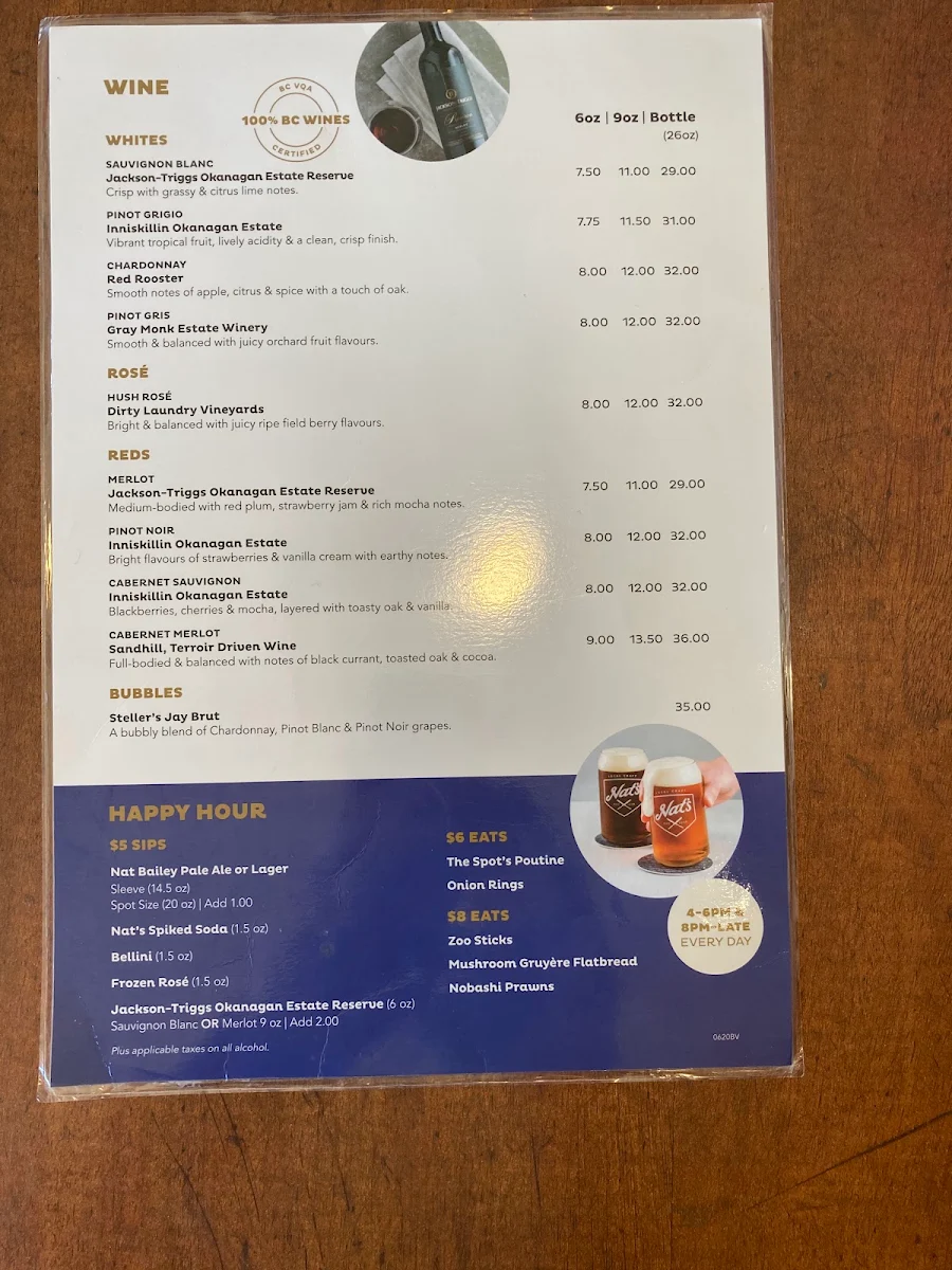 Menu, White Spot Coquitlam