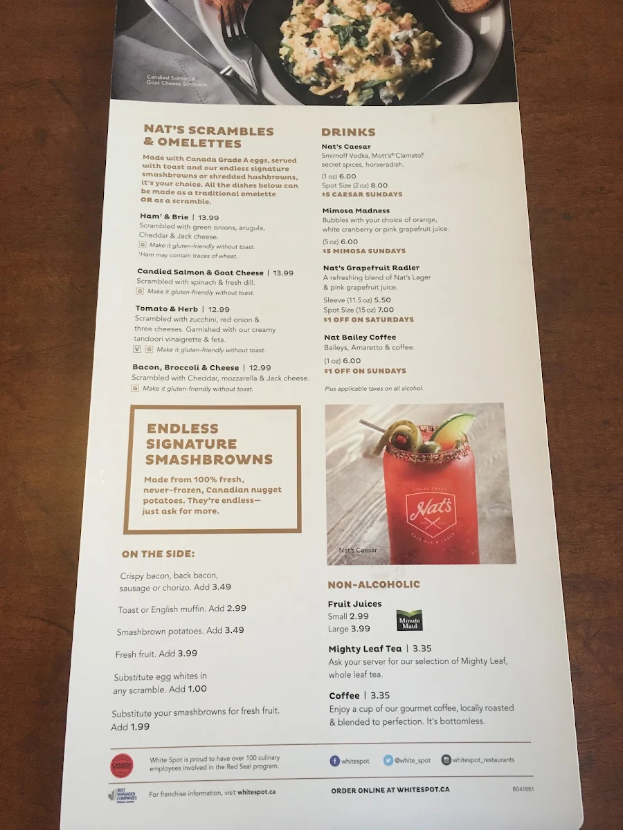 Menu, White Spot Coquitlam