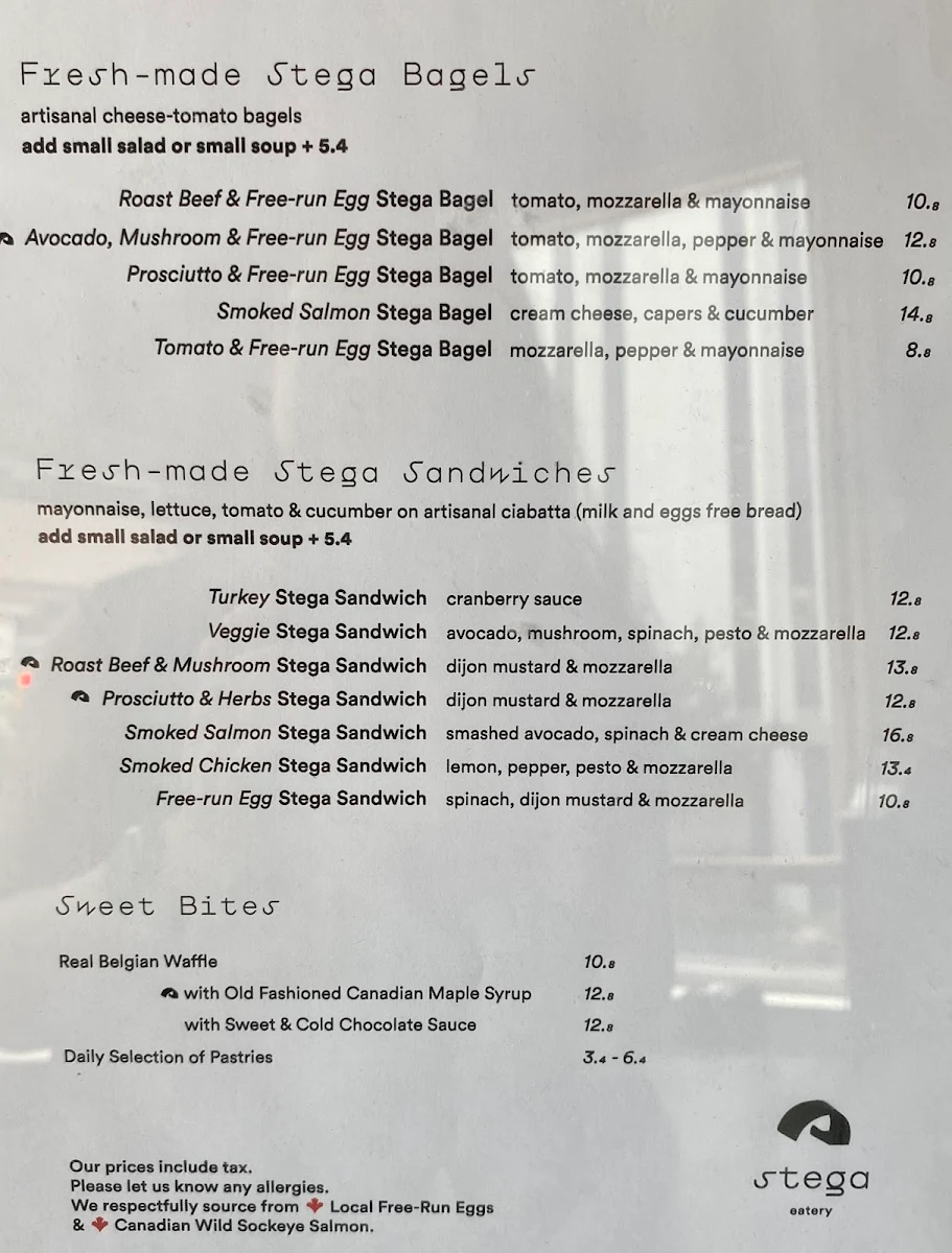 Menu, Stega Eatery