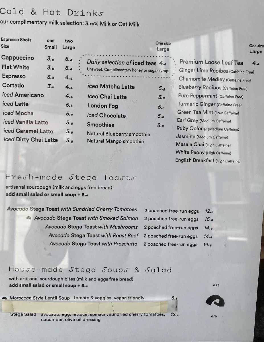 Menu, Stega Eatery