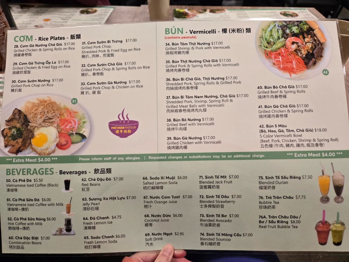Menu, Pho Hoan Pasteur (South Park)