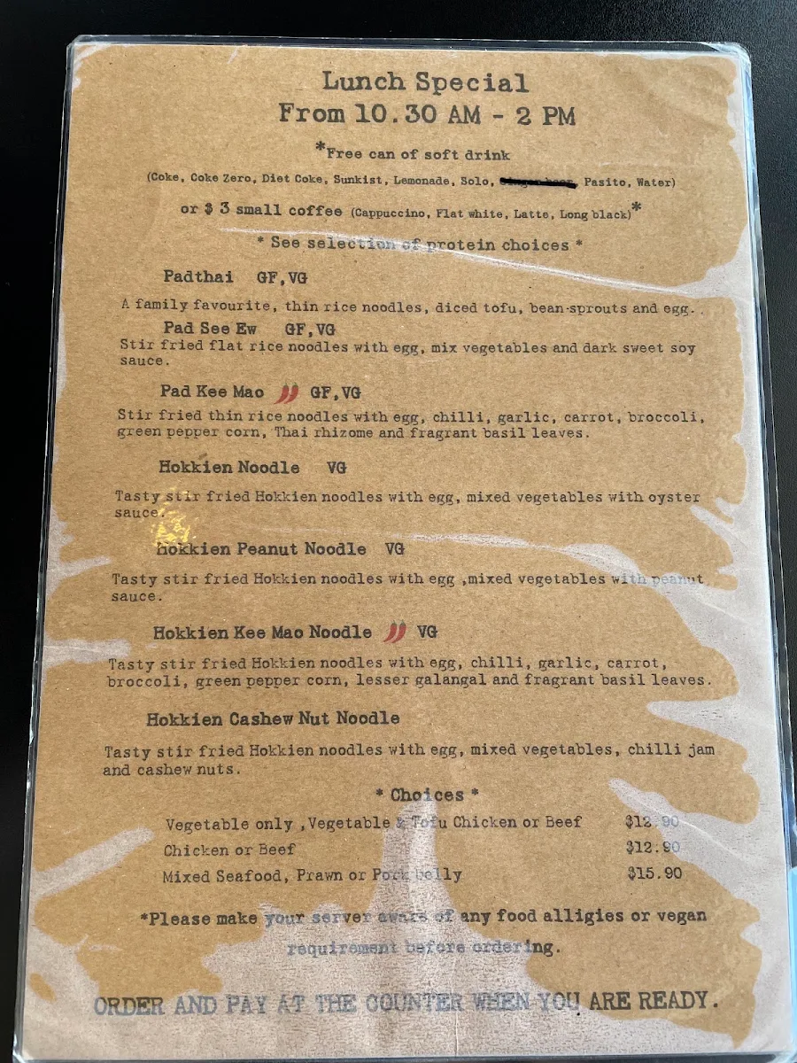 Menu, Limlong Thai Restaurant