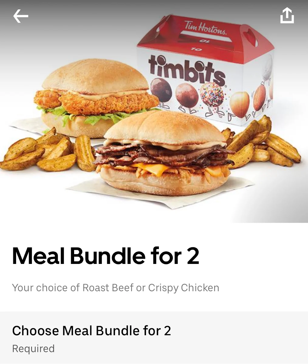 Menu, Tim Hortons