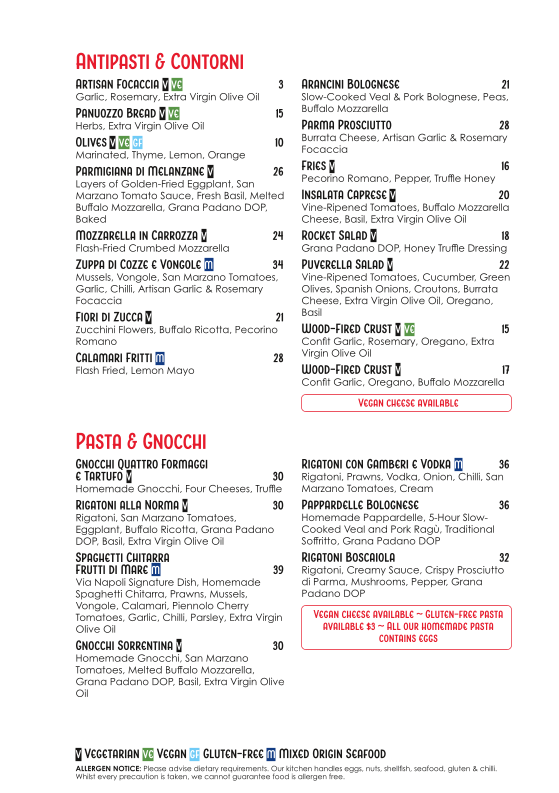 Menu, Via Napoli Pizzeria Lane Cove