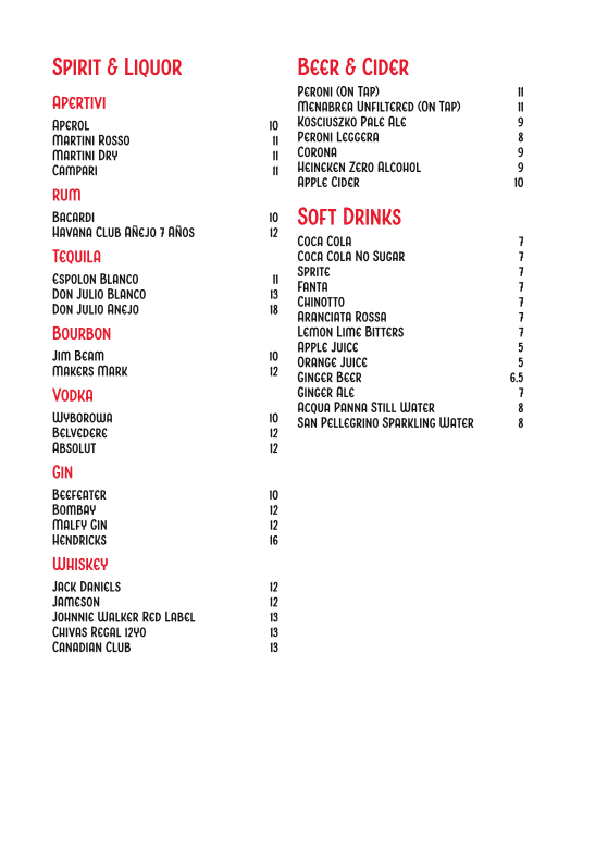 Menu, Via Napoli Pizzeria Lane Cove