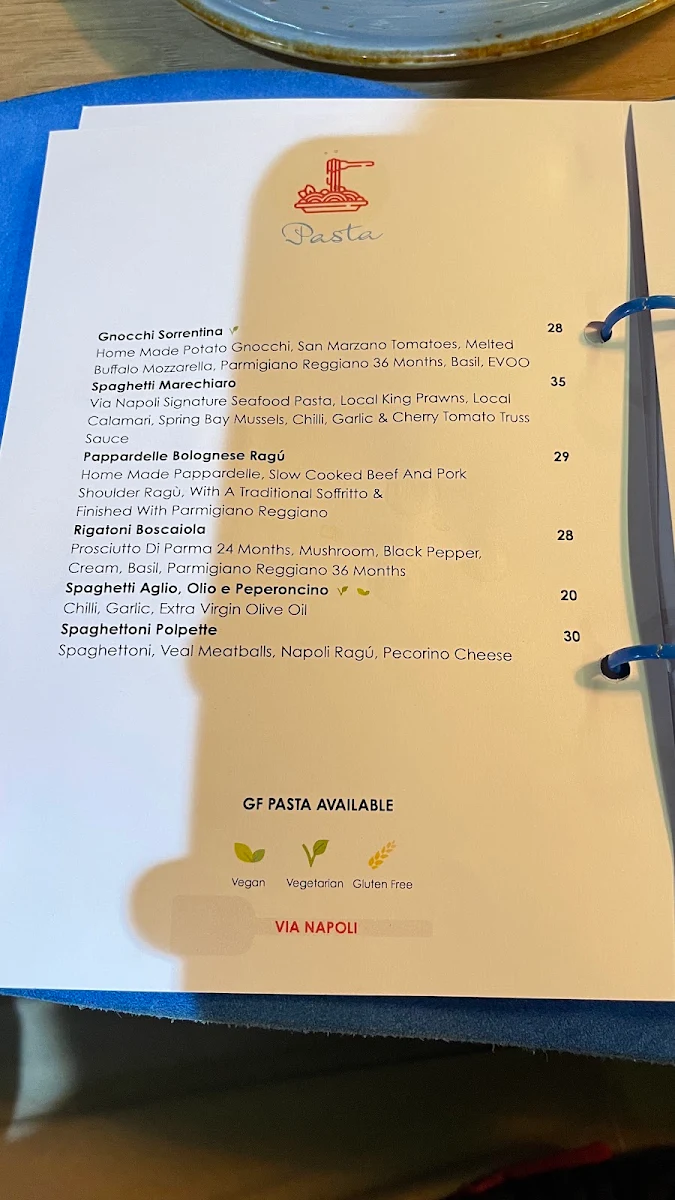 Menu, Via Napoli Pizzeria Lane Cove