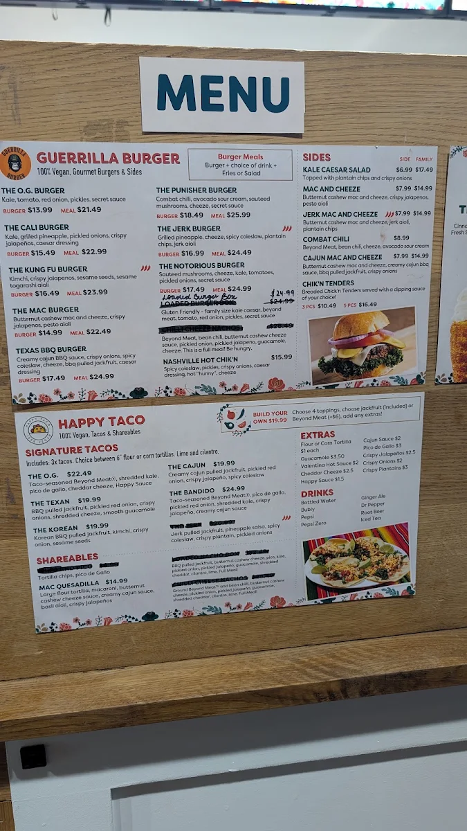 Menu, Happy Taco (located inside Eva's Original)