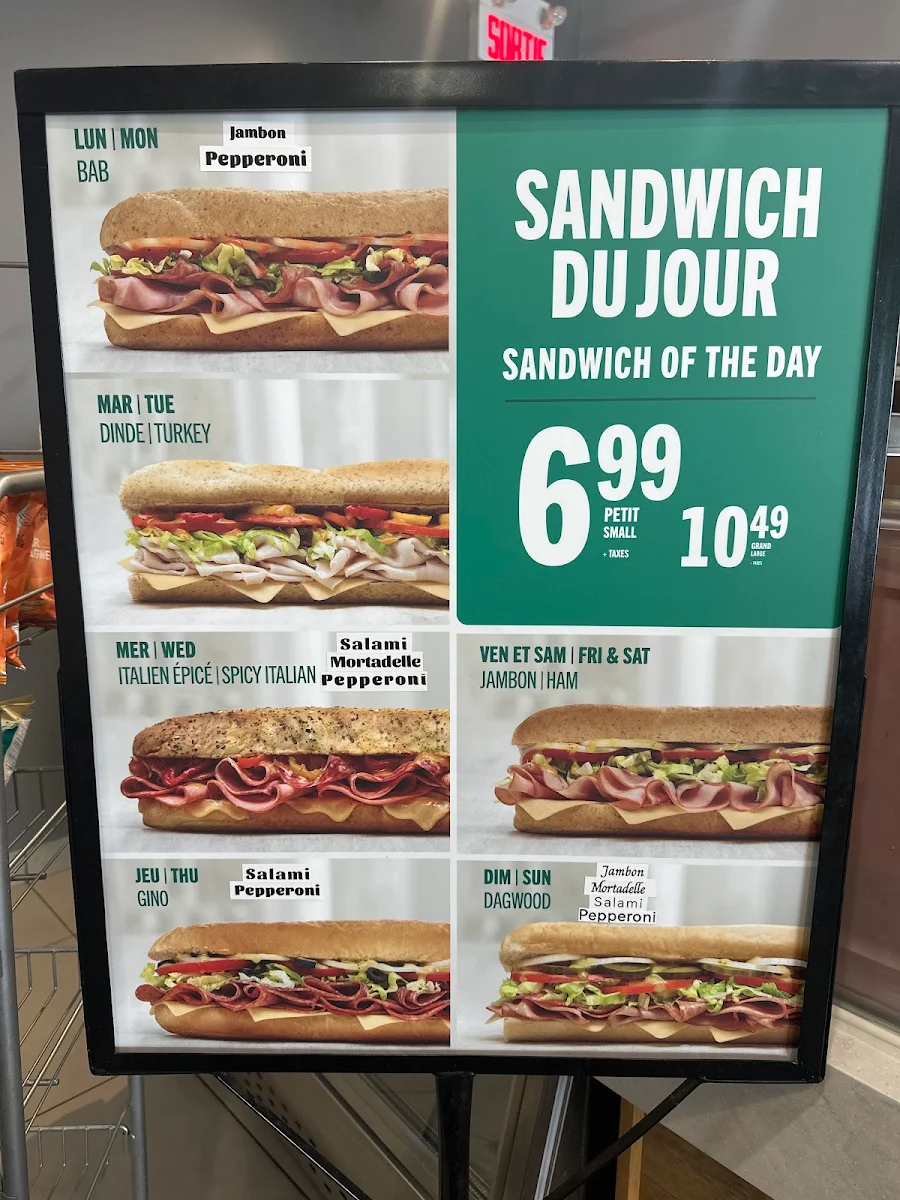 Menu, Dagwoods La Sandwicherie