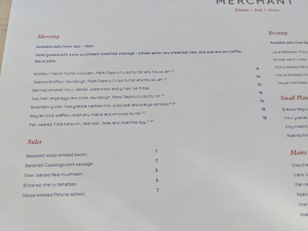 Menu, Braddon Merchant