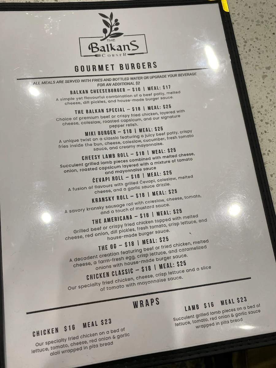 Menu, The Balkans Corner