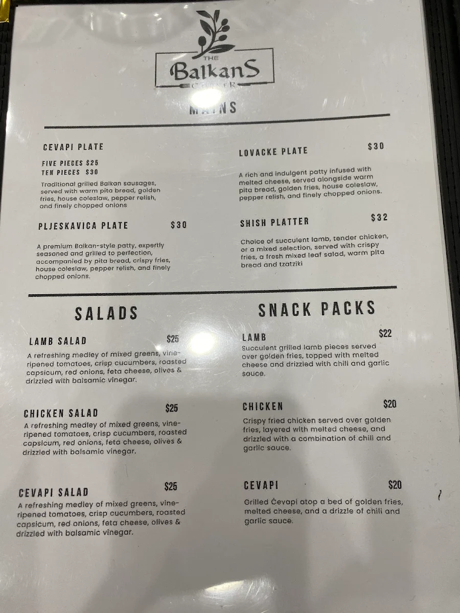 Menu, The Balkans Corner