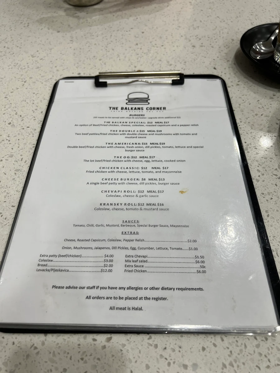 Menu, The Balkans Corner