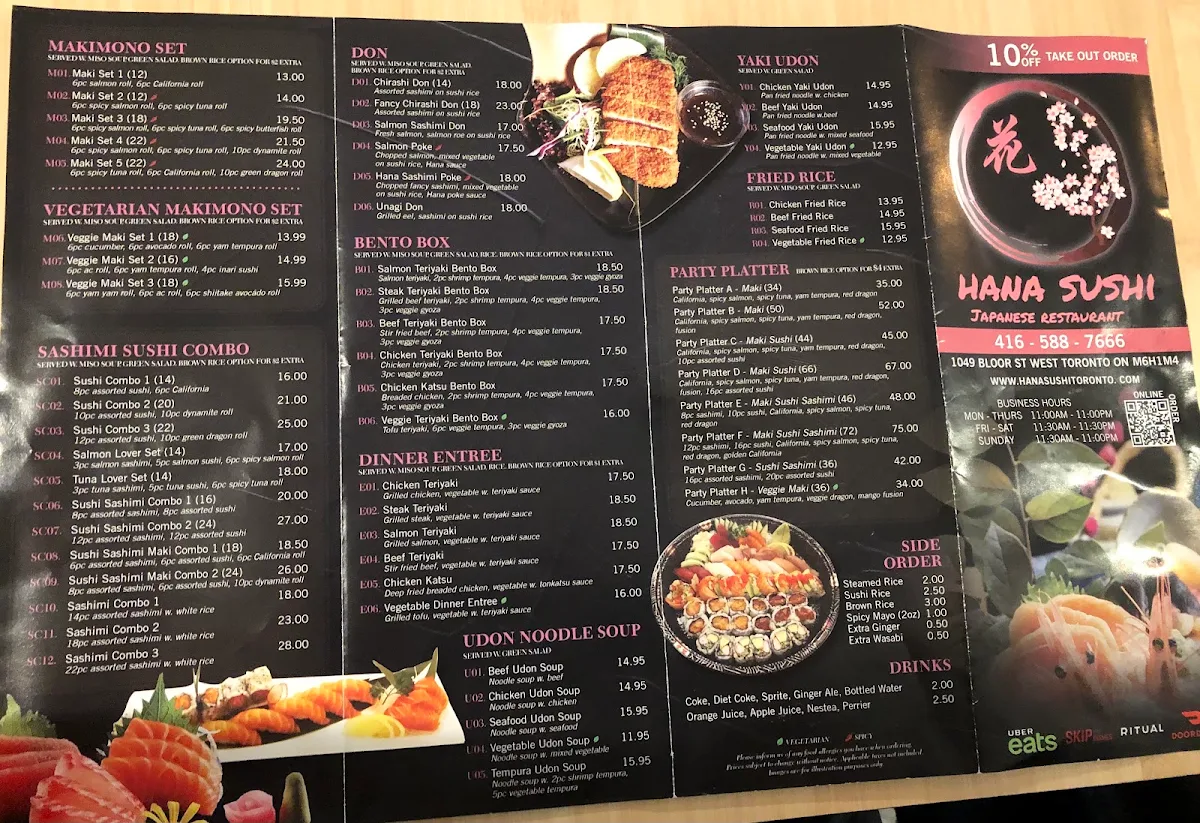 Menu, Hana Sushi