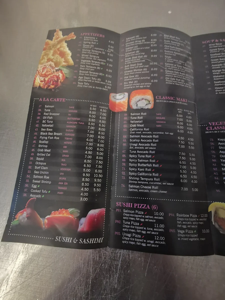 Menu, Hana Sushi