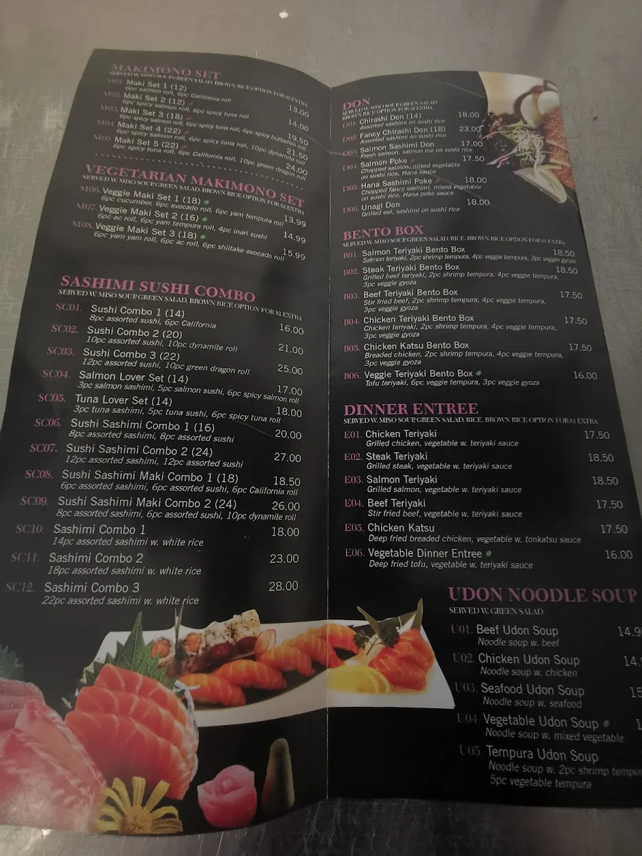 Menu, Hana Sushi