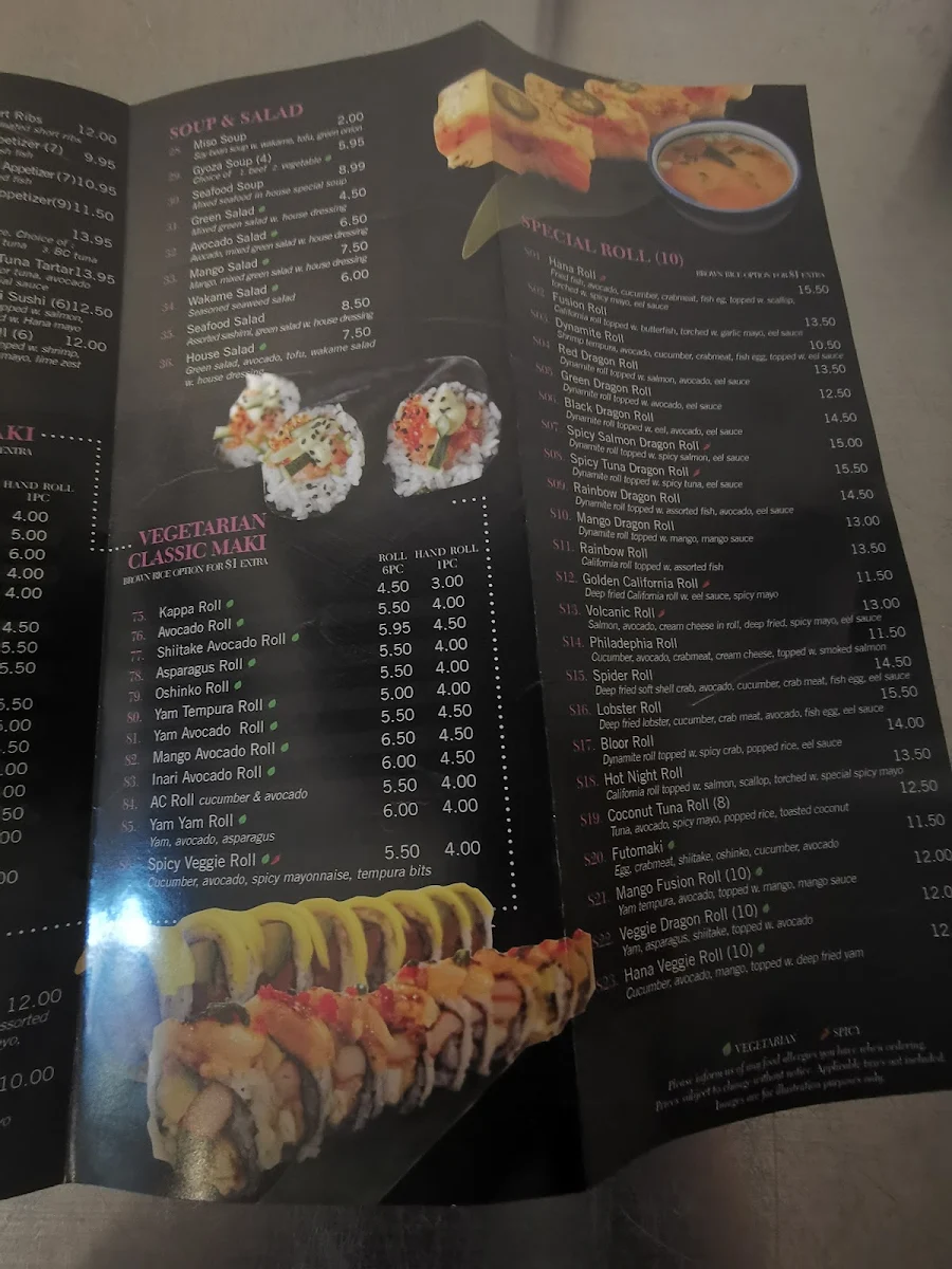 Menu, Hana Sushi