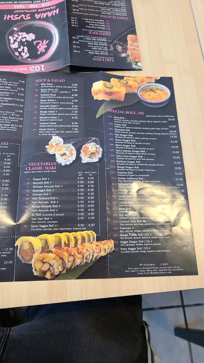 Menu, Hana Sushi