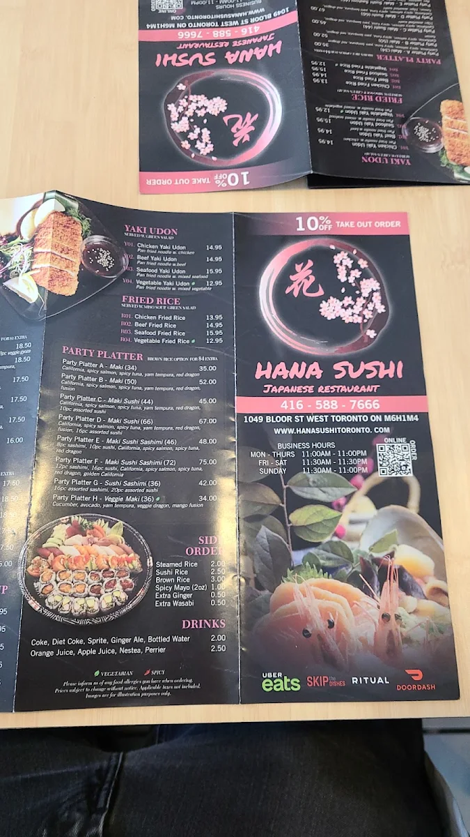 Menu, Hana Sushi