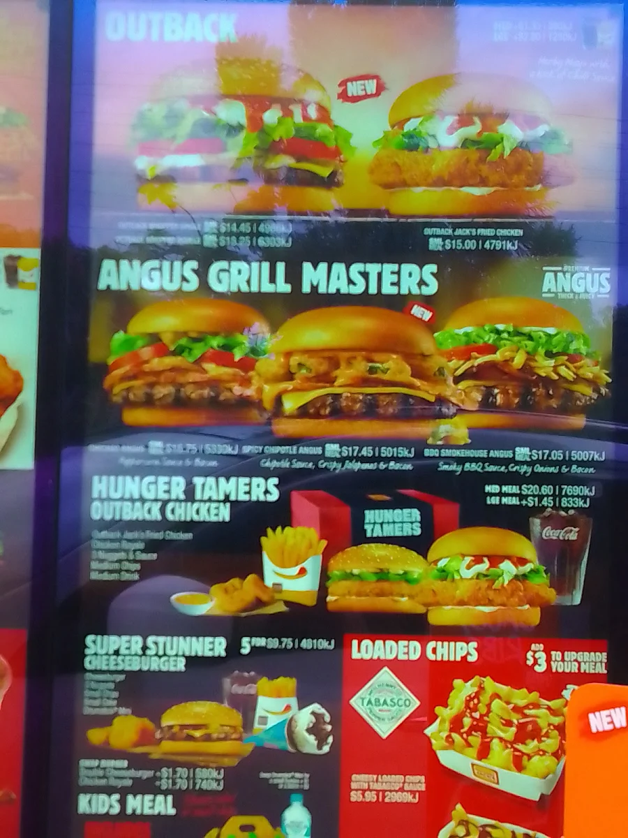 Menu, Hungry Jack's Burgers Robina