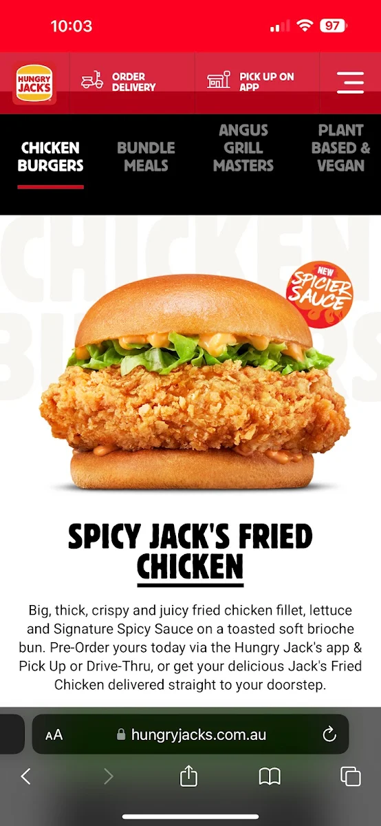 Menu, Hungry Jack's Burgers Robina