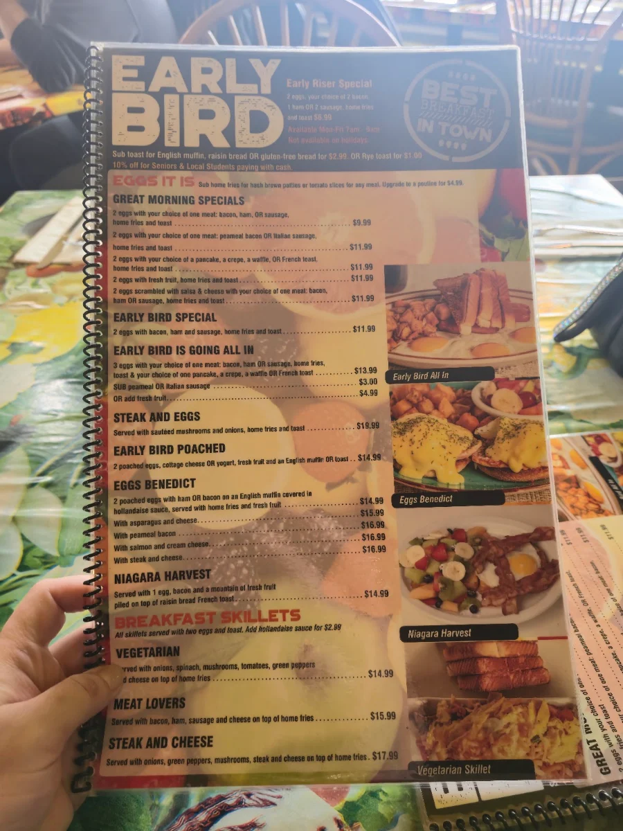 Menu, Early Bird Restaurant
