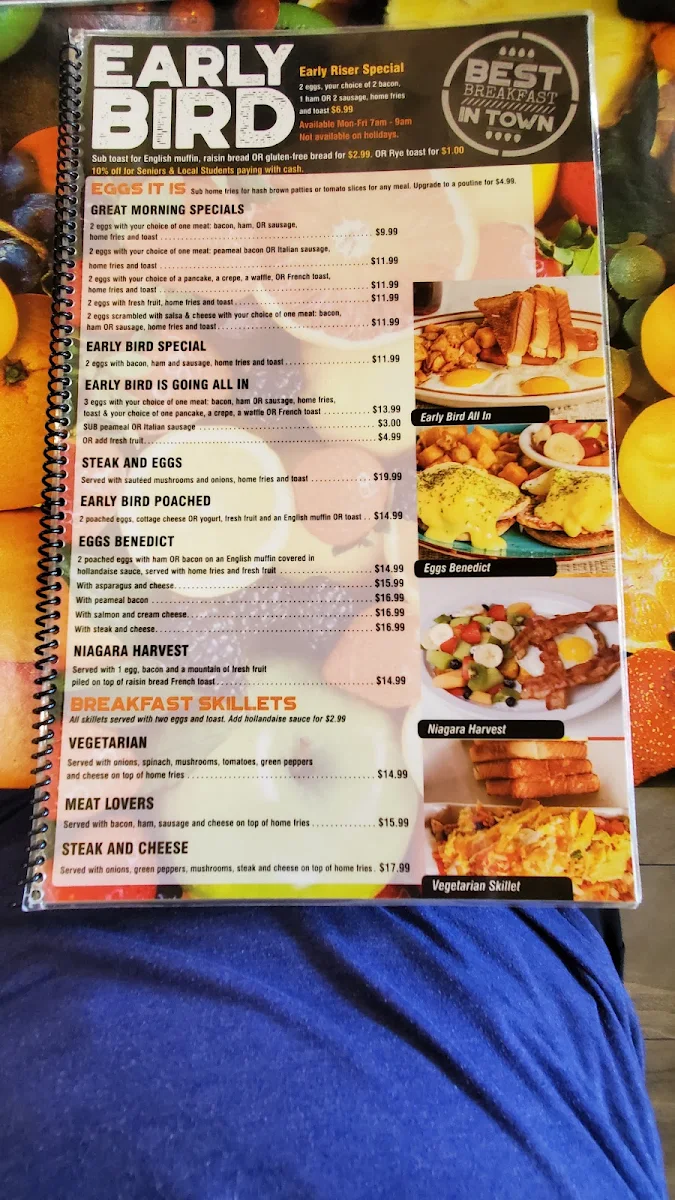 Menu, Early Bird Restaurant