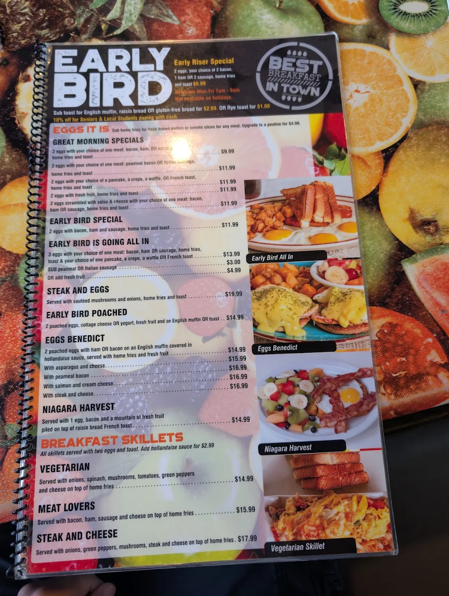 Menu, Early Bird Restaurant