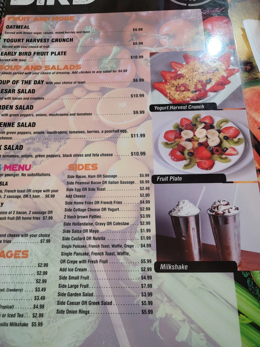 Menu, Early Bird Restaurant