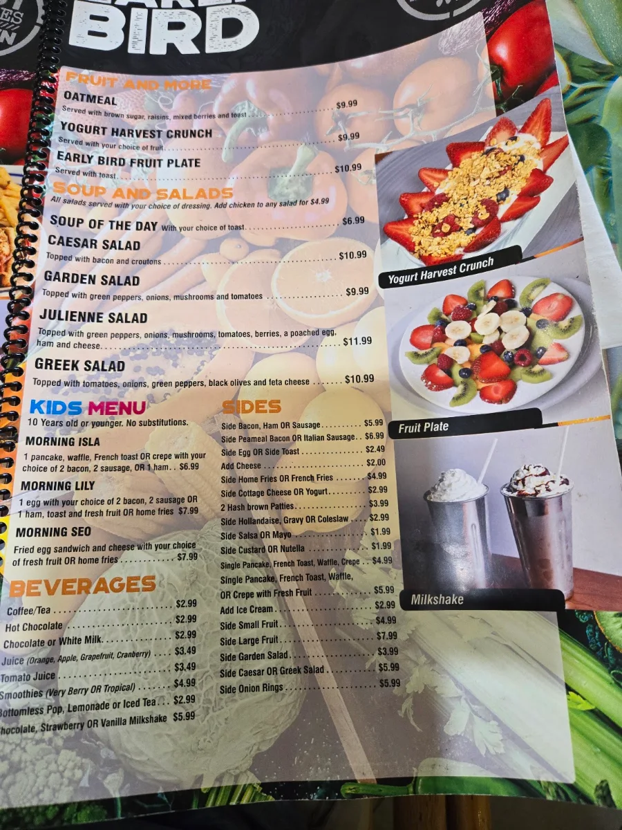 Menu, Early Bird Restaurant