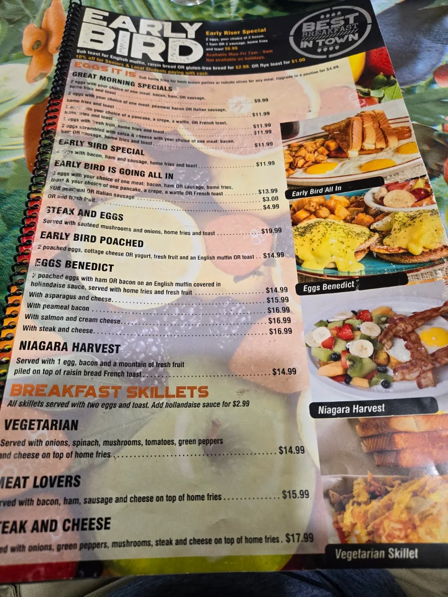 Menu, Early Bird Restaurant