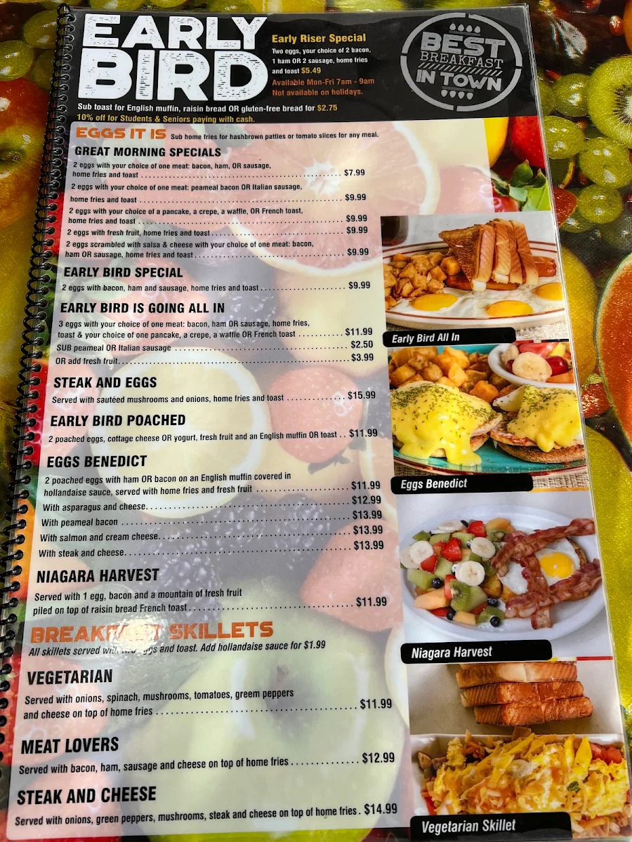 Menu, Early Bird Restaurant