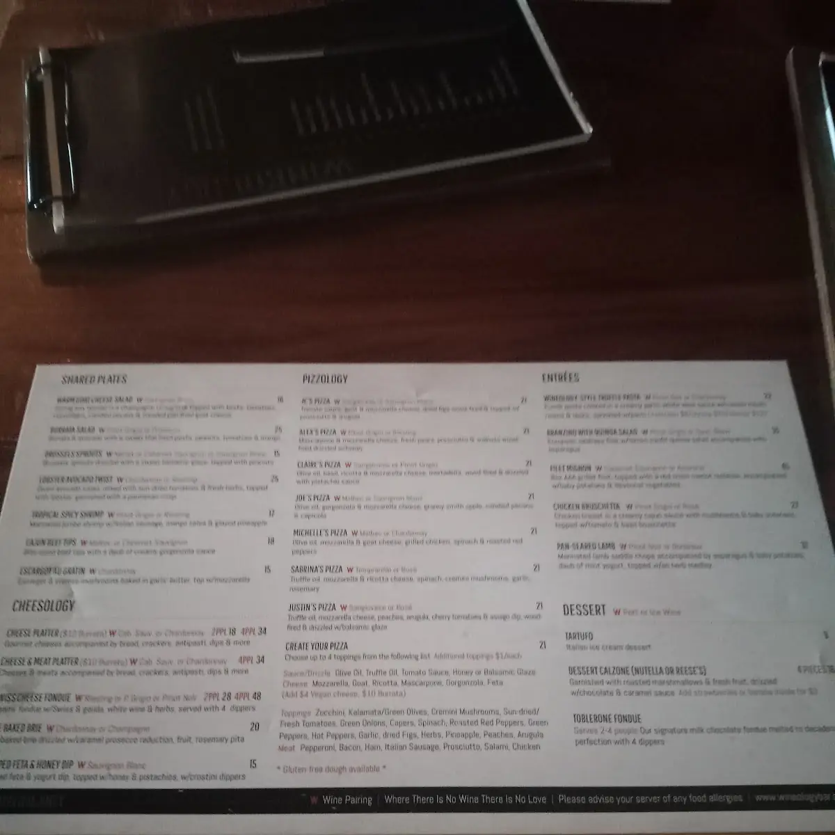 Menu, Wineology