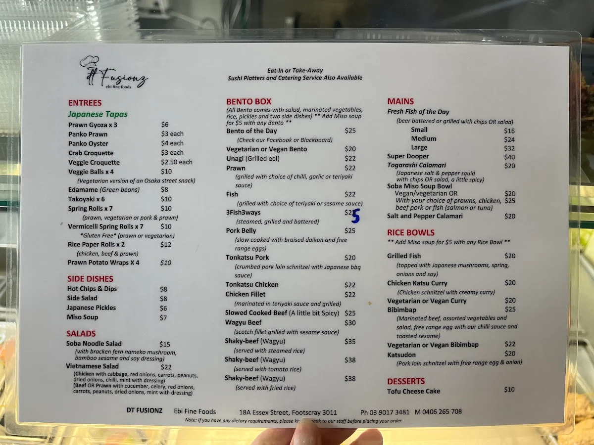 Menu, Ebi Fine Foods
