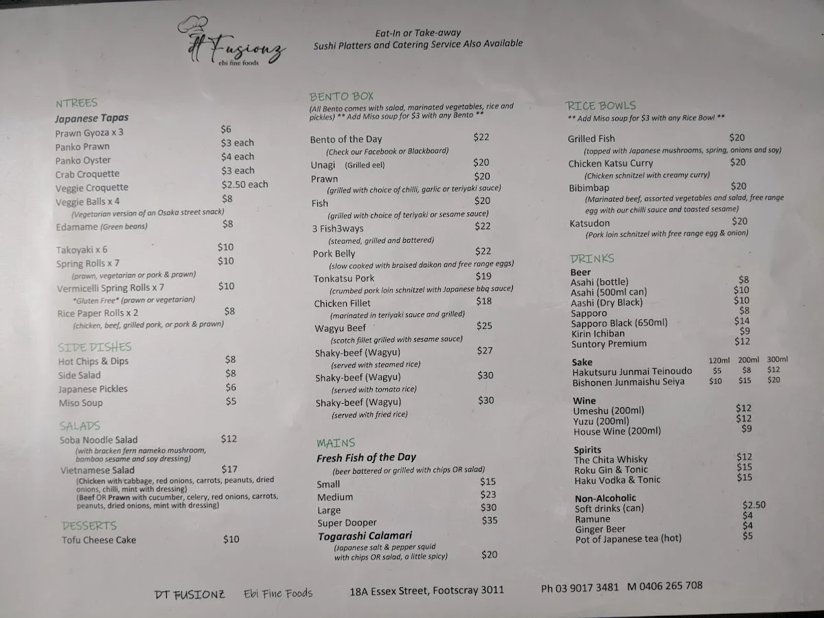 Menu, Ebi Fine Foods