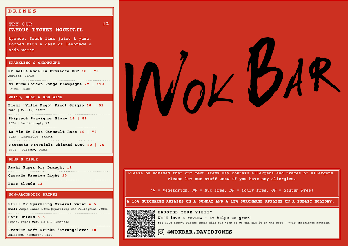 Menu, Wok Bar