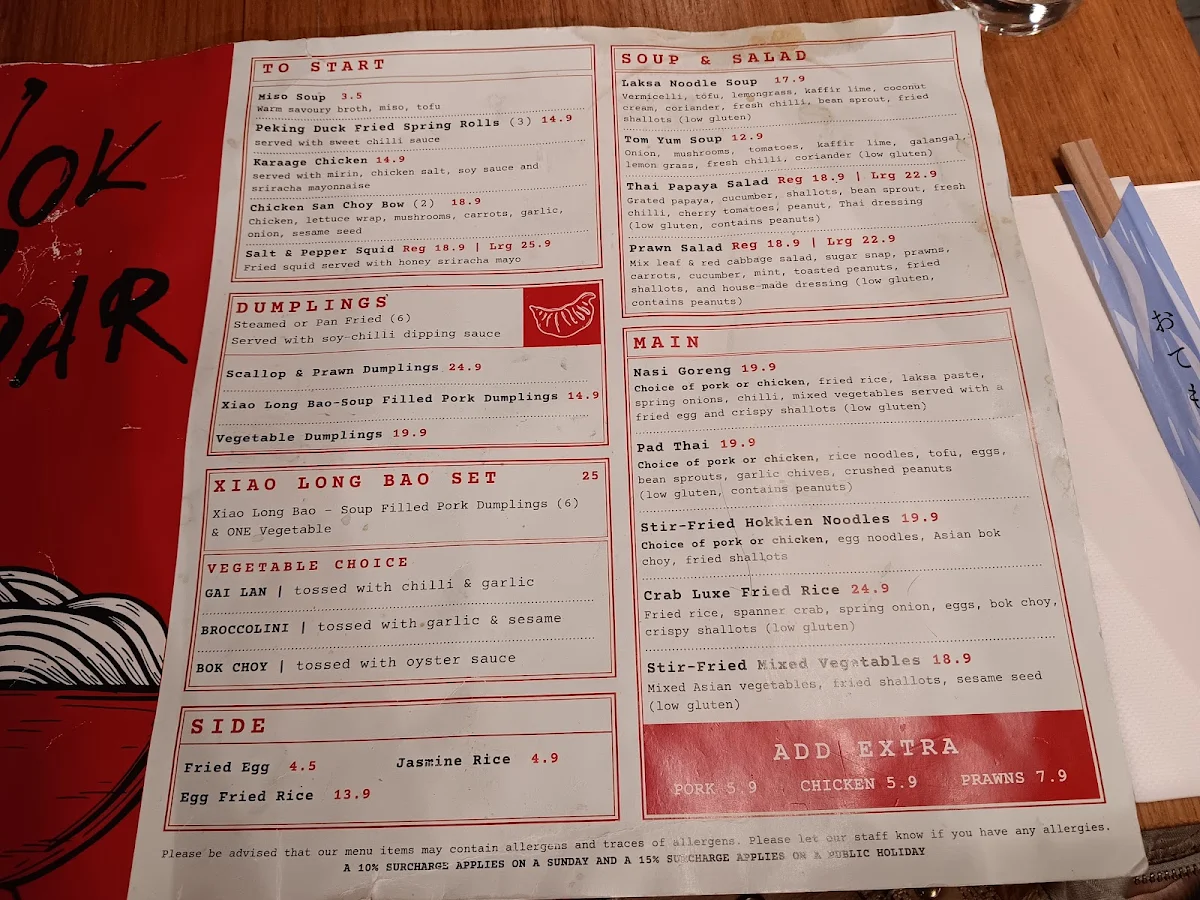 Menu, Wok Bar