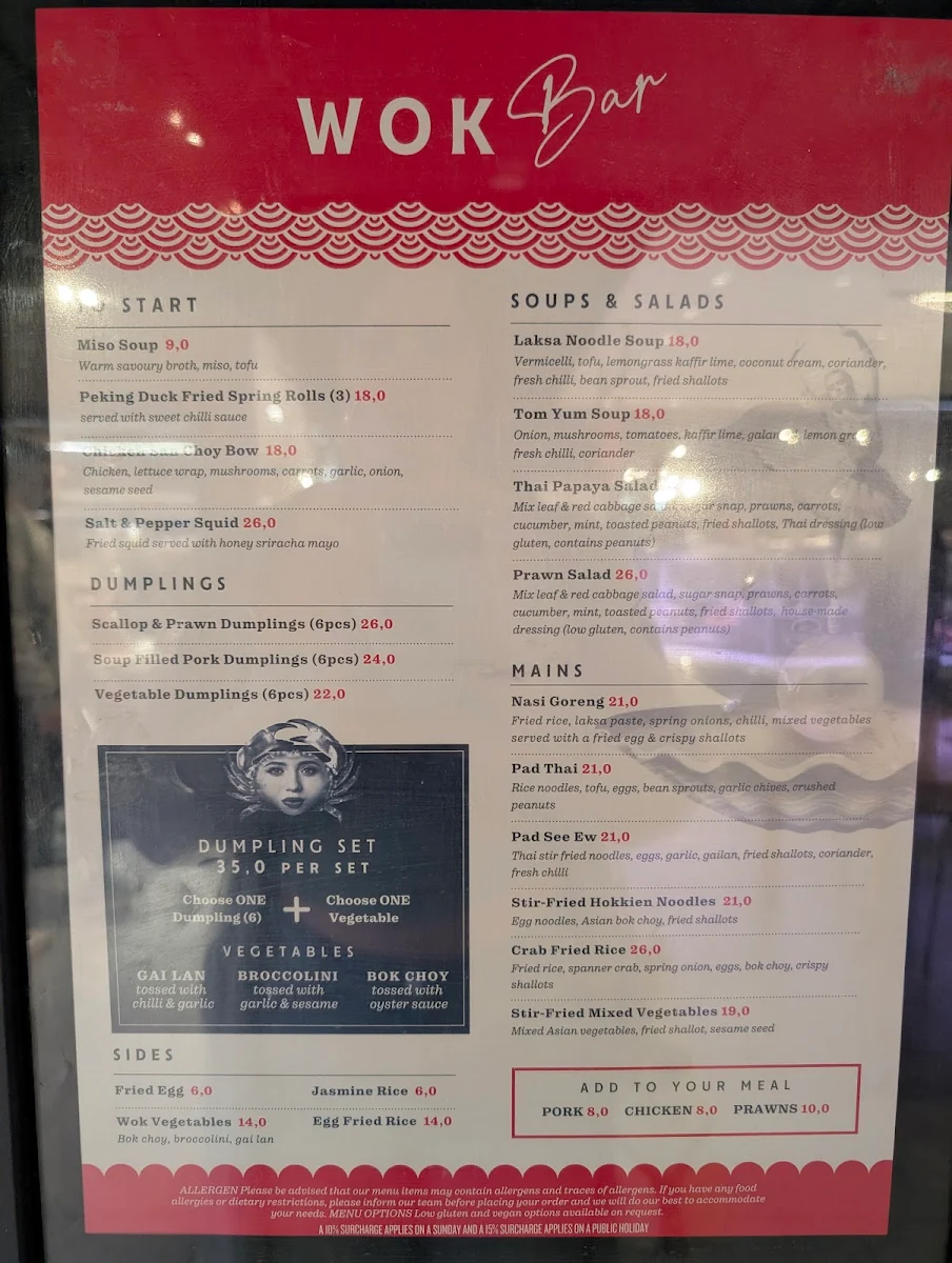 Menu, Wok Bar