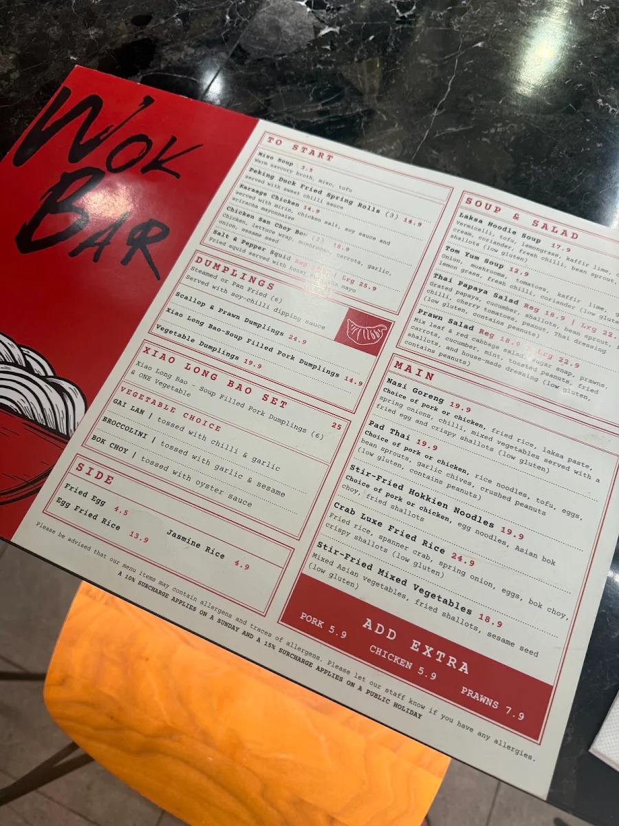 Menu, Wok Bar