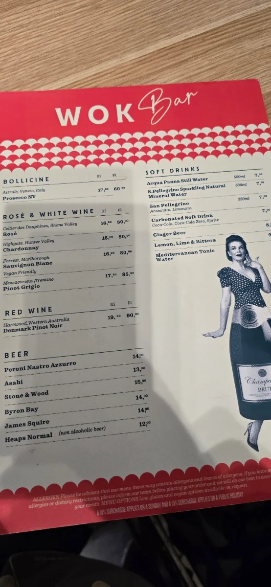 Menu, Wok Bar