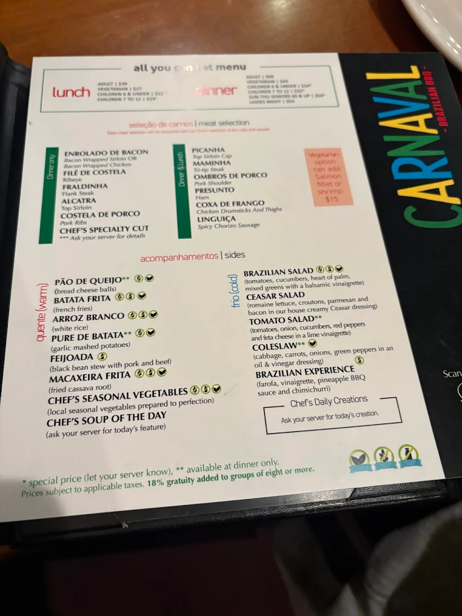 Menu, Carnaval Brazilian BBQ
