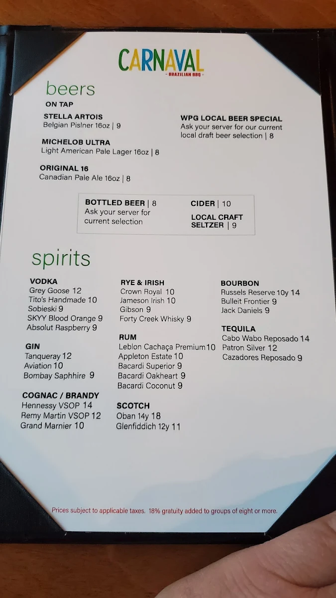 Menu, Carnaval Brazilian BBQ
