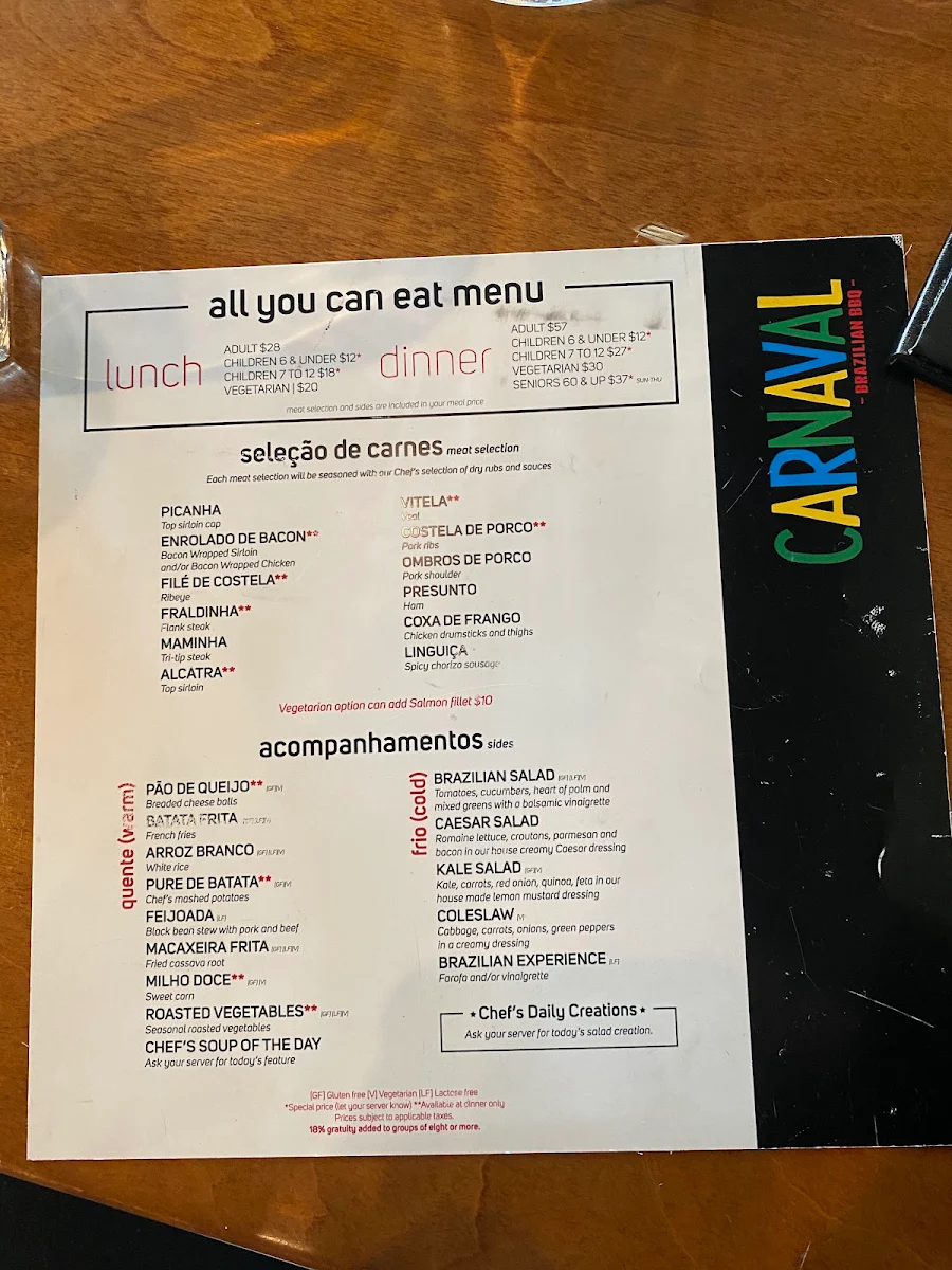 Menu, Carnaval Brazilian BBQ