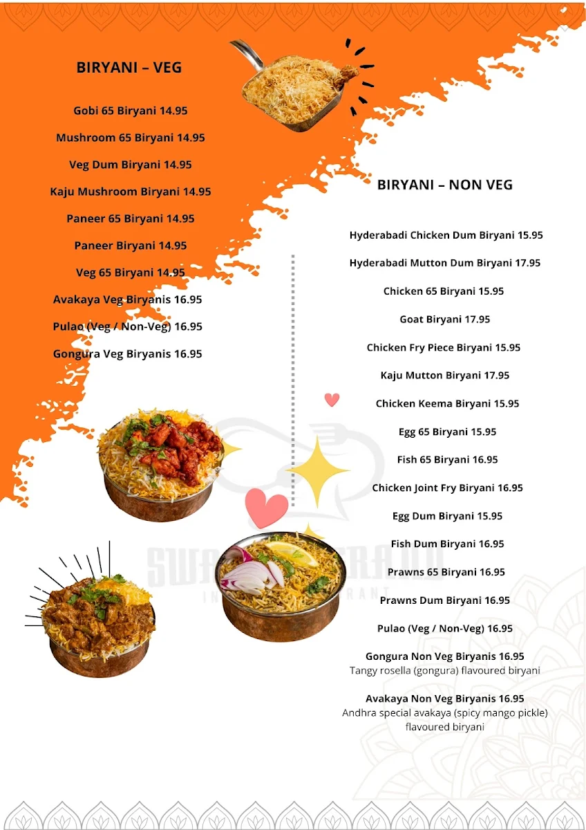 Menu, Swagath Grand Epping